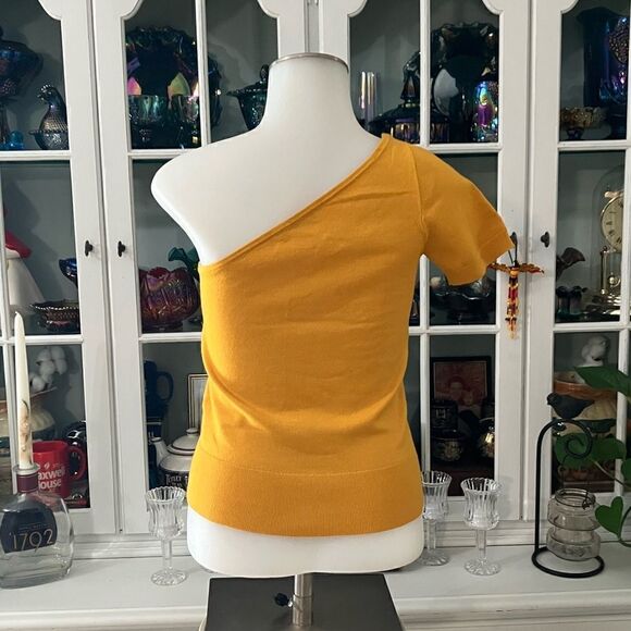 J. Crew Mustard Yellow One Shoulder Thin Knit Top Sz XS - Picture 3 of 7